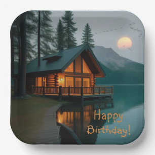 Cabin By Lake Birthday Paper Plate