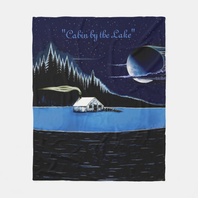 "Cabin by the Lake" Fleece Blanket Version 2 (Front)