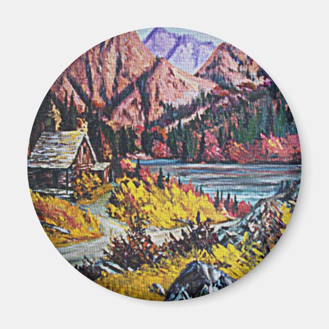 Cabin by the Lake Oil Painting Magnet (Front)