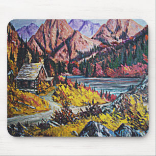 Cabin by the Lake Oil Painting Mouse Pad