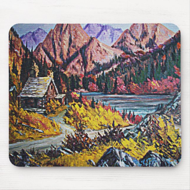 Cabin by the Lake Oil Painting Mouse Pad (Front)