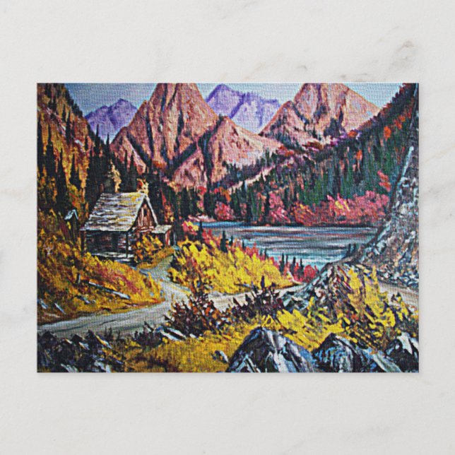 Cabin by the Lake Oil Painting Postcard (Front)