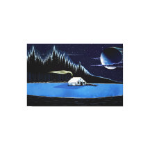 "Cabin by the Lake" Stretched Canvas Print.