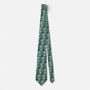 Cabin by the Stream Oil Painting Tie