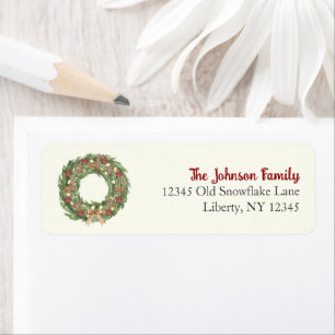 Cabin Christmas Morning Wreath Return Address Label
