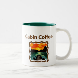 Cabin Coffee woodcut Two-Tone Coffee Mug