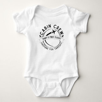 Cabin crew prepare for takeoff, baby’s first fligh baby bodysuit