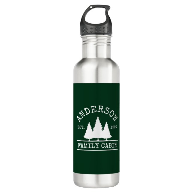 Cabin Family Name Forest Green 710 Ml Water Bottle (Front)