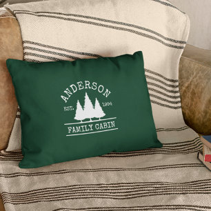Cabin Family Name Forest Green Decorative Cushion