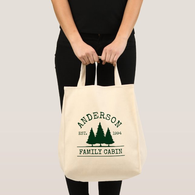 Cabin Family Name Forest Green Grocery Tote Bag (Front (Product))