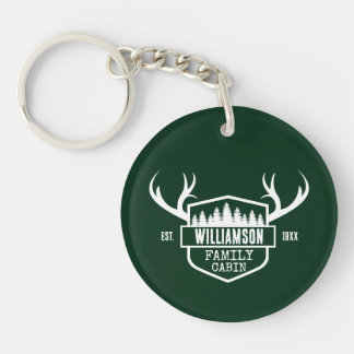 Cabin Family Name Forest Green Key Ring