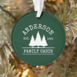Cabin Family Name Forest Green Ornament<br><div class="desc">Family Name Cabin Forest Green with Pine Trees Ornament</div>