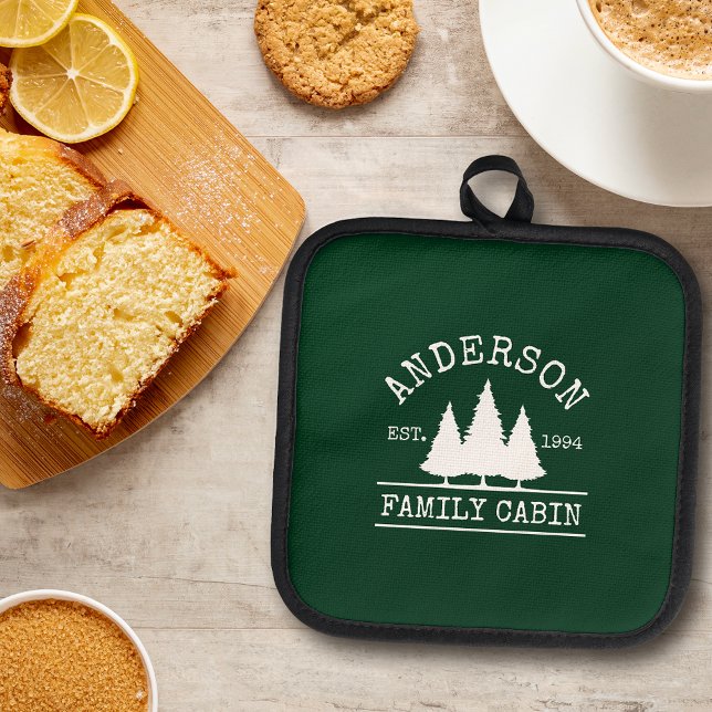 Cabin Family Name Forest Green Pot Holder (A great addition to your kitchen.)