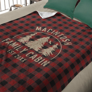Cabin Family Name Red Black Buffalo Plaid Sherpa Blanket