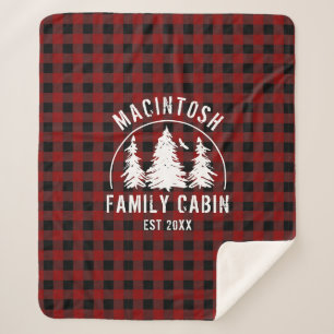 Cabin Family Name Red Black Buffalo Plaid Sherpa Blanket