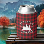 Cabin Family Name Red Buffalo Plaid Can Cooler<br><div class="desc">Family Name Cabin Red Buffalo Plaid with Pine Trees Can Cooler</div>