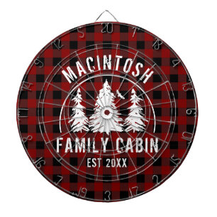Cabin Family Name Red Buffalo Plaid Dartboard
