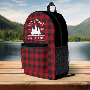 Cabin Family Name Red Buffalo Plaid Printed Backpack