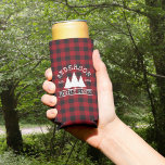 Cabin Family Name Red Buffalo Plaid Seltzer Can Cooler<br><div class="desc">Family Name Cabin Red Buffalo Plaid with Pine Trees Seltzer Can Cooler</div>