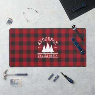 Cabin Family Name Red Buffalo Plaid Work Mat