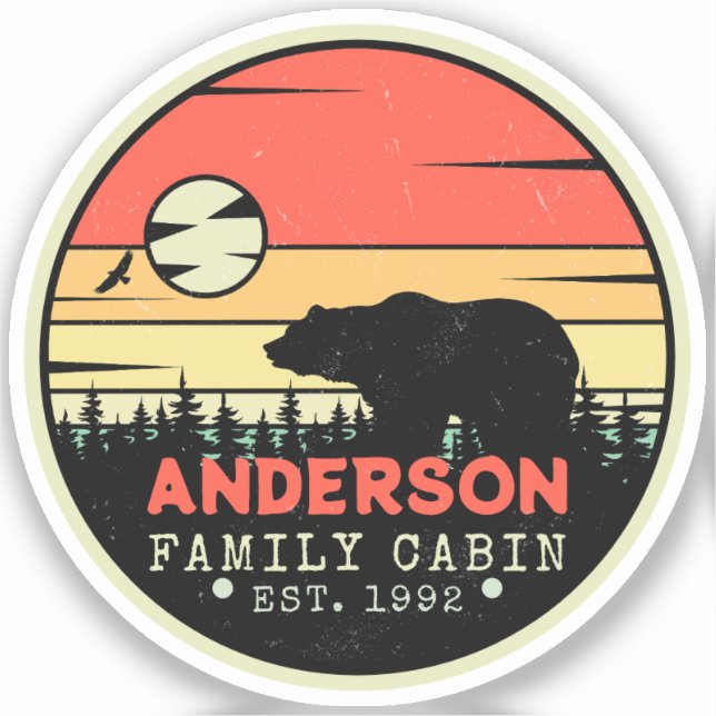 Cabin Family Name Retro Pine Trees Bear Souvenir (Front)