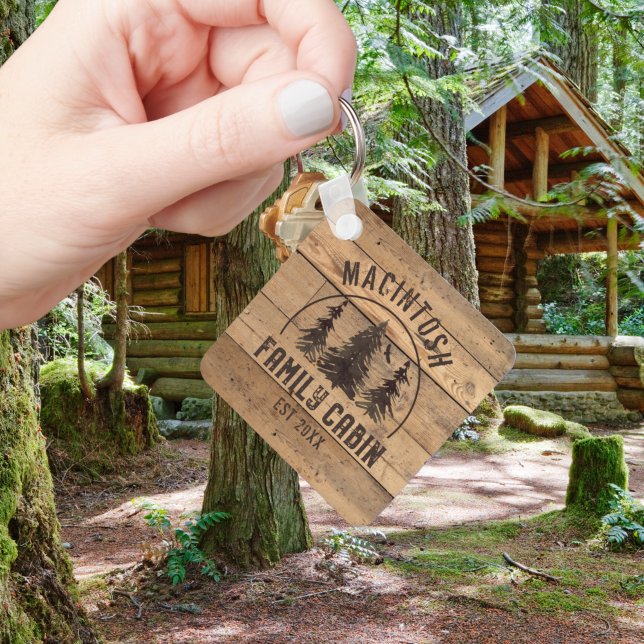 Cabin Family Name Rustic Wood Forest Trees Key Ring (Creator Uploaded)