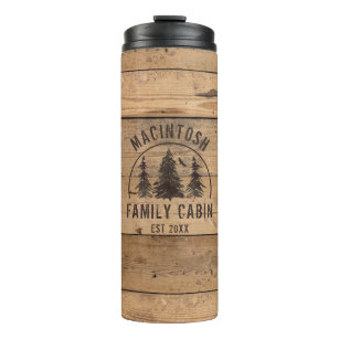 Cabin Family Name Rustic Wood Personalised Thermal Tumbler