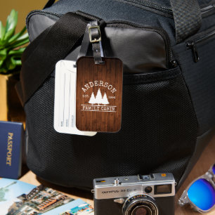 Cabin Family Name Rustic Wood Print Luggage Tag