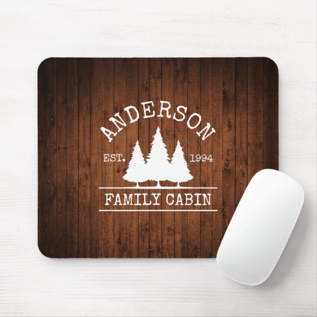Cabin Family Name Rustic Wood Print Mouse Pad (With Mouse)