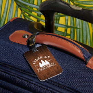 Cabin Family Name Rustic Wood Print Personalised Luggage Tag
