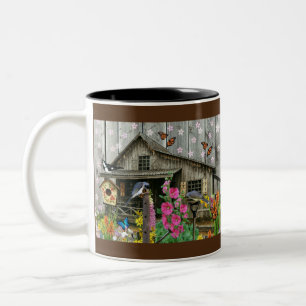 Cabin Flower Garden Two-Tone Coffee Mug