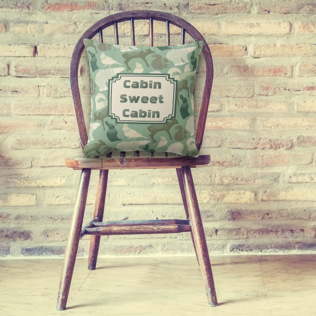 Cabin Forest Animals Green Pattern Cushion (Creator Uploaded)