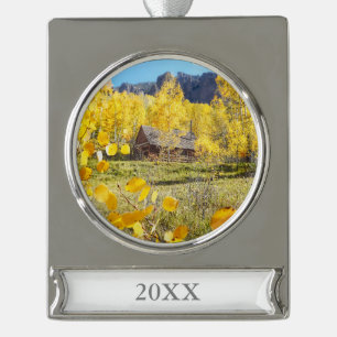 Cabin in Aspens Silver Plated Banner Ornament