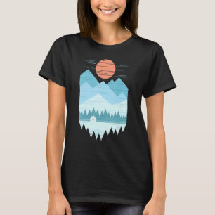 Cabin In Snow Adventure Graphic Minimalist Mountai T-Shirt