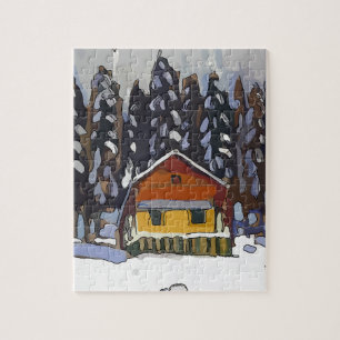Cabin In Snow Jigsaw Puzzle