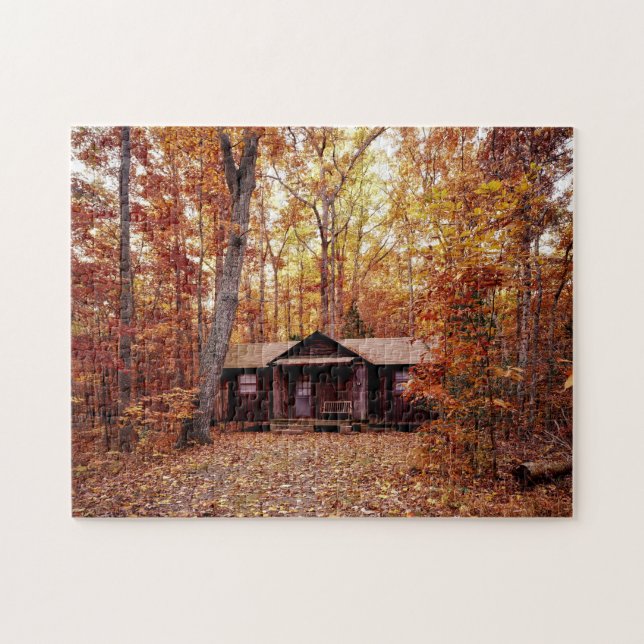 Cabin in the Fall Colored Woods Jigsaw Puzzle (Horizontal)