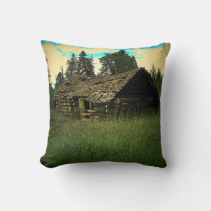 Cabin in the Field by djoneill Cushion