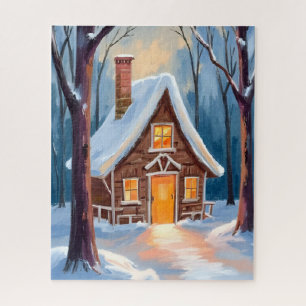 Cabin in the Snowy Winter Woods Christmas Jigsaw Puzzle