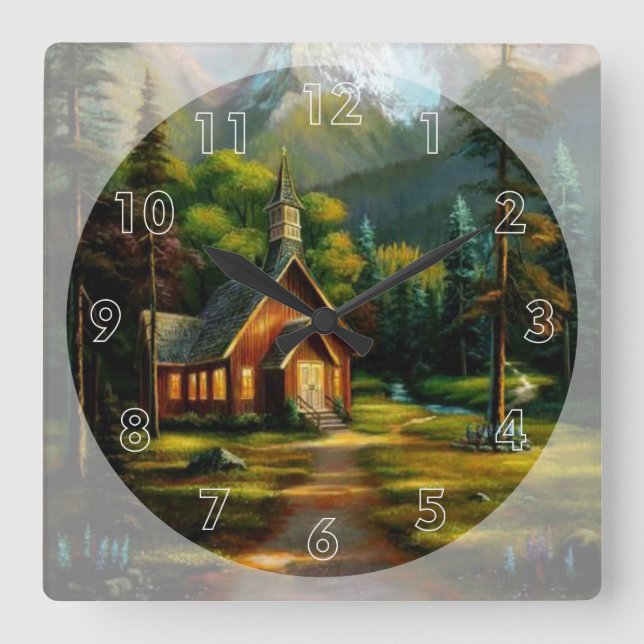 Cabin in the Woods Square Wall Clock (Front)