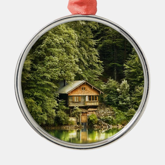 Cabin Lake House Metal Tree Decoration (Front)