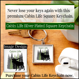 Cabin Life Silver Plated Square Keychain