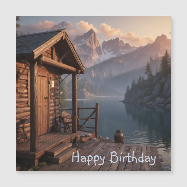 Cabin on the Lake Magnetic Birthday Card (Front)