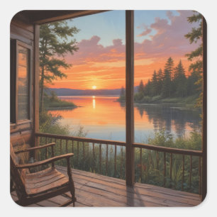 Cabin On The Lake Square Sticker
