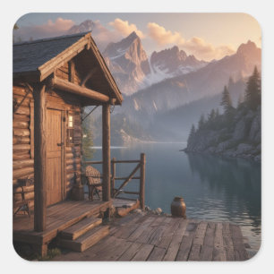 Cabin On The Lake Square Sticker