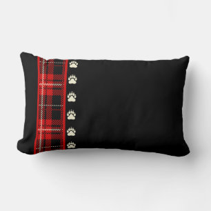 Cabin Red Plaid Bear Paw Print Lumbar Cushion