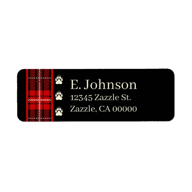 Cabin Red Plaid Bear Paw Print Return Address Label (Front)