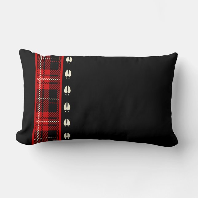 Cabin Red Plaid Moose Hoof  Print Lumbar Pillow (Front)