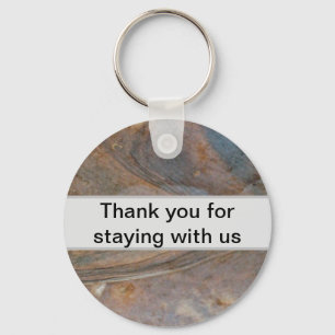 Cabin Rental Thank You Staying Wood Grain Guest Key Ring