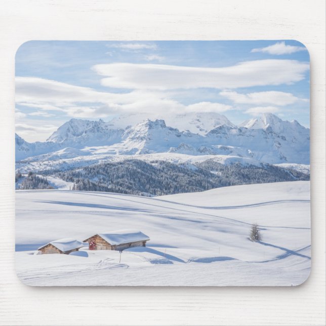 Cabin Retreat Snowscape | Dolomites Mouse Pad (Front)