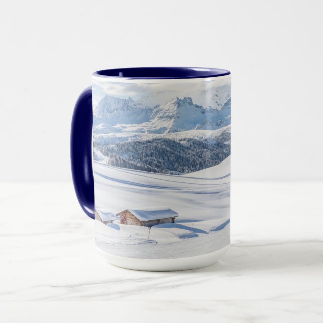 Cabin Retreat Snowscape | Dolomites Mug (Front Left)